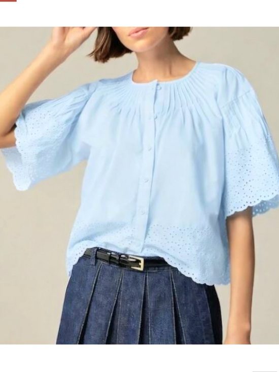 J. Crew Tops - J. Crew Blue Eyelet Top Pleated Detail Full Sleeves